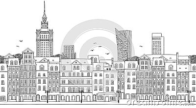 Seamless banner of Warsaw, Poland Vector Illustration